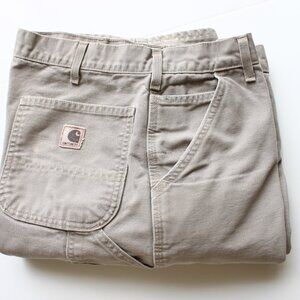 VTG Carhartt Khaki Carpenter Pants B-11 DES Size 34 x 34 Original Dungaree Fit